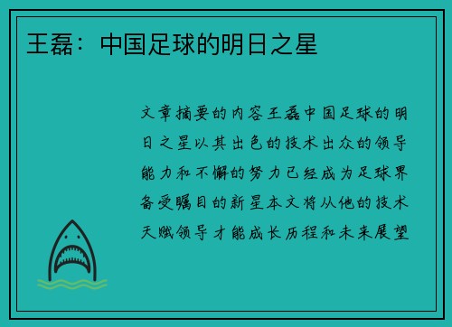 王磊：中国足球的明日之星